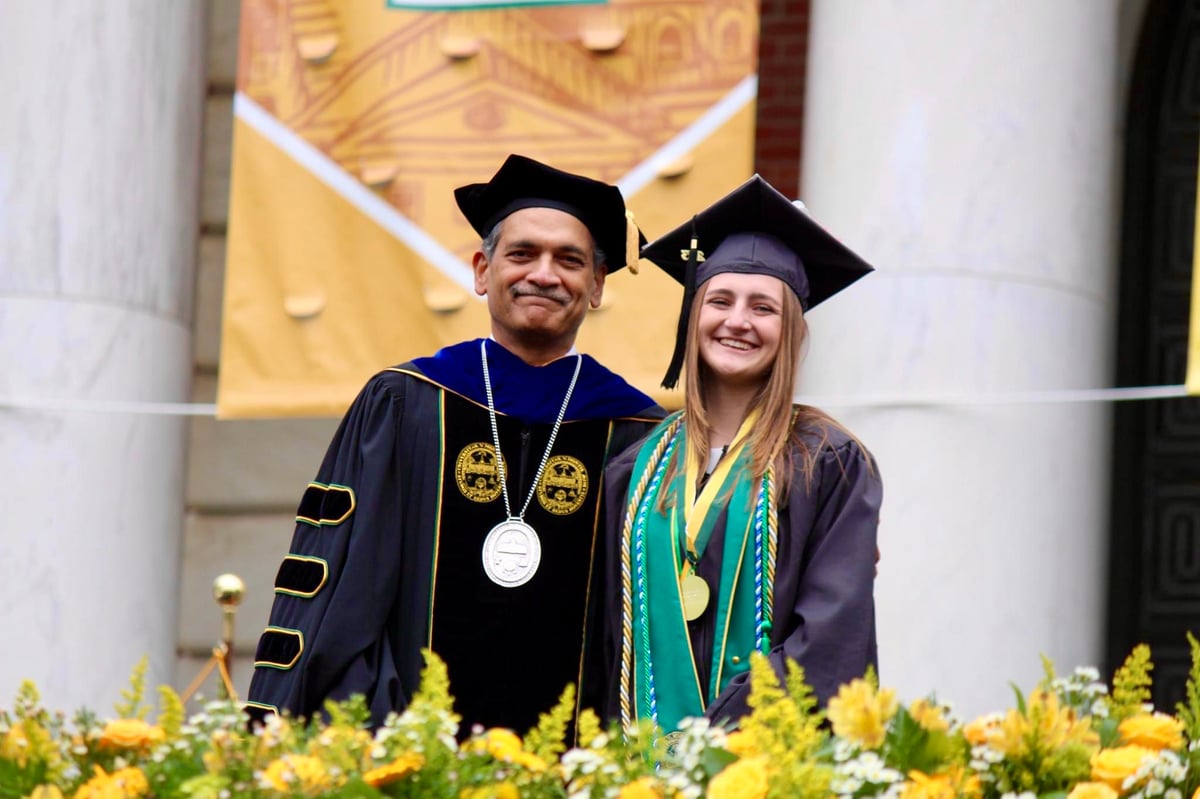 Maggie Sorrentino and President Suresh Garimella and UVM Commencement
