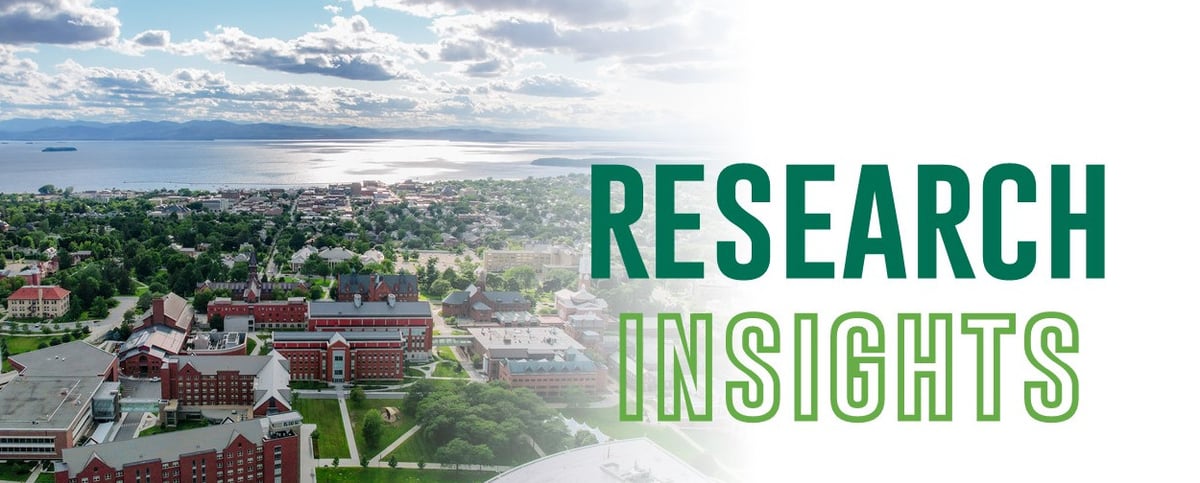 drone UVM campus view with Research Insights text