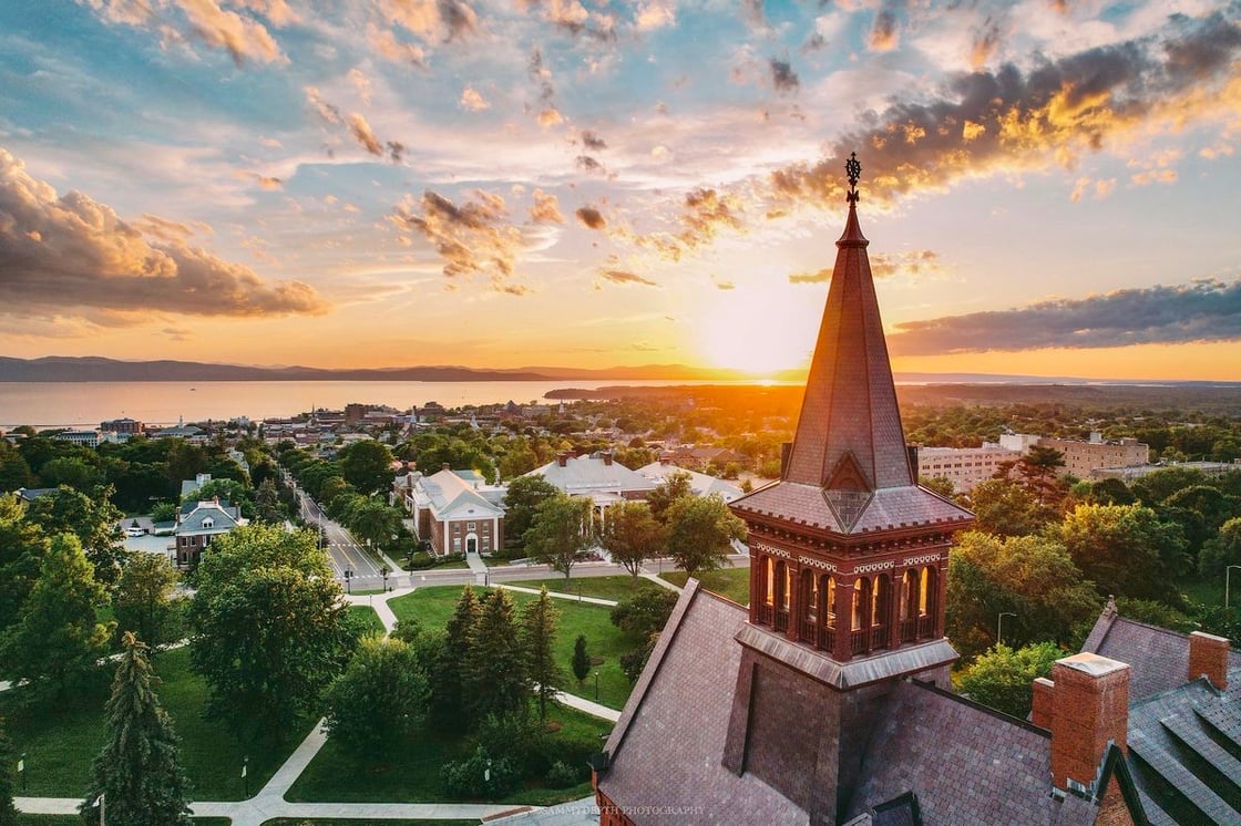 Drove view of UVM campus, Burlington and Lake Champlain