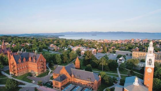 An aerial view of the campus at UVM
